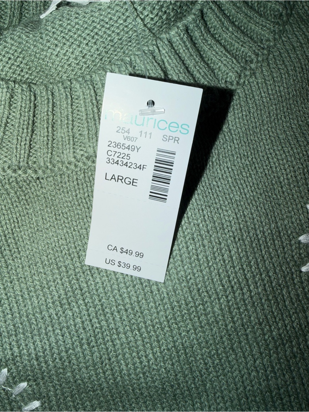 Maurices Sage Green Crewneck Sweater with White Embroidery - Picture 2 of 3